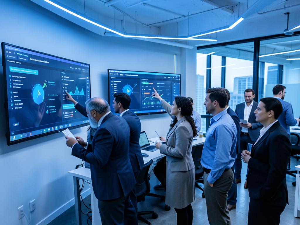 Equipo revisando tableros de automatización con inteligencia artificial